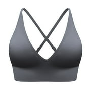 Women Bra V Neck Long Line Sports Bra Strap Padded Cup Adjustable Thin Strap Fitness Yoga Short Top Everyday Lingerie